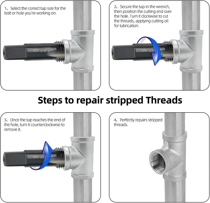 RURITKIT 1/4-18 NPT Pipe Tap and 7/16" drill Set, Carbon Steel Hand Threading Plumbing Tap Set for Plumbers Mechanics DIY Thread cutting tools - Image 5